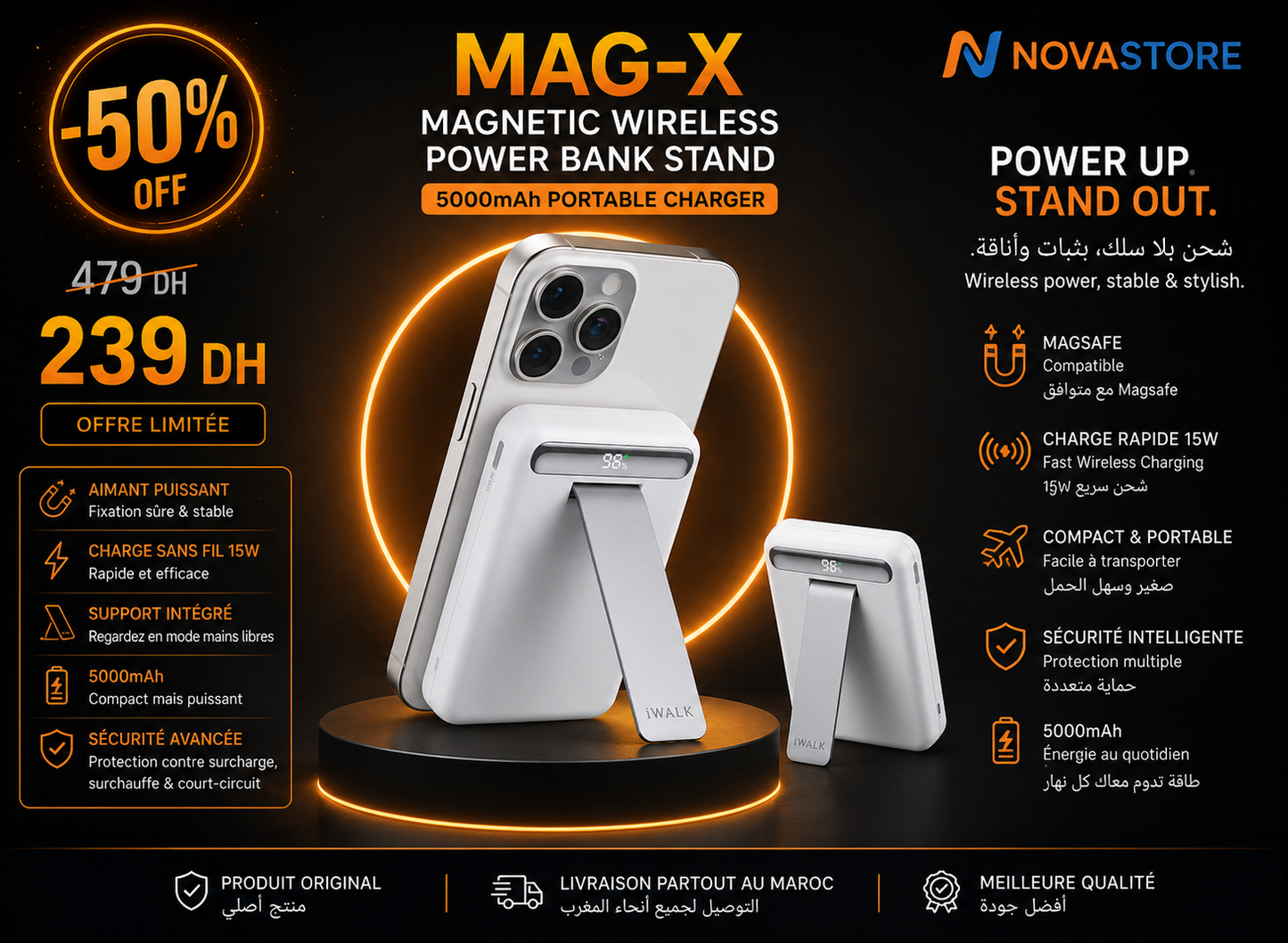 MAG-X MAGNETIC WIRELESS POWER BANK STAND