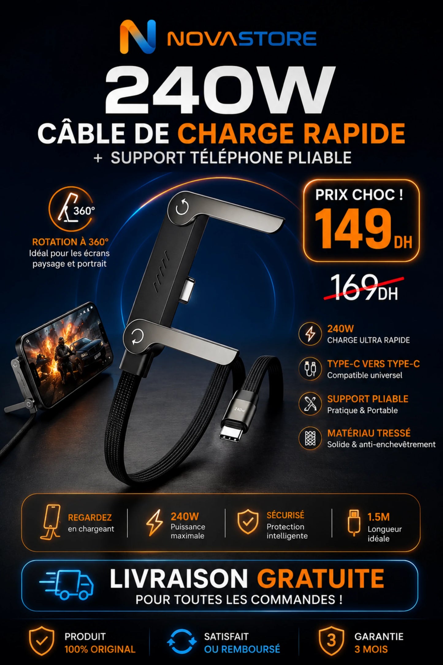 240W  CÂBLE DE CHARGE RAPIDE